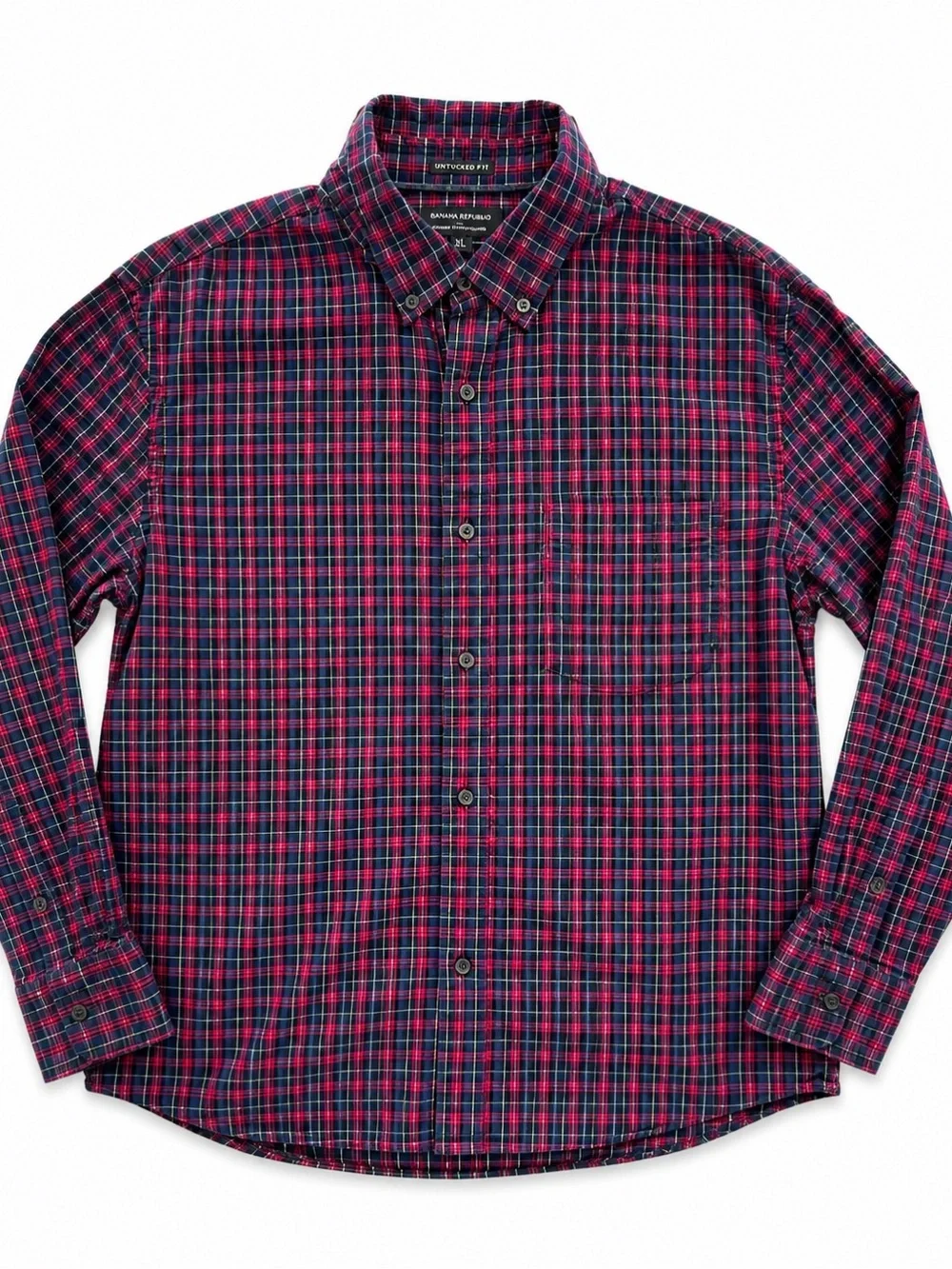 Banana Republic Organic Cotton Oxford Untucked Fit Plaid Shirt Men’s XL